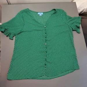 CeCe Garden Geo Print Ruffle Sleeve Top